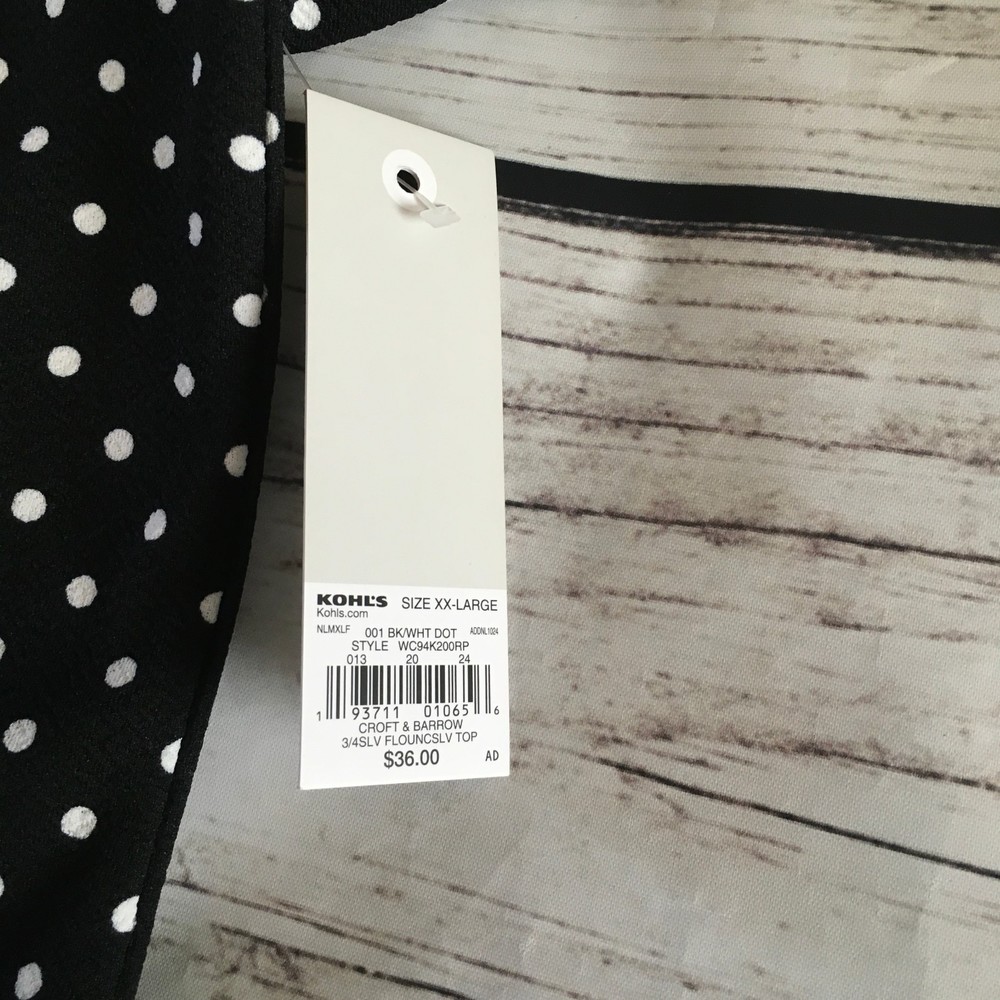 Croft & Barrow Womens Blouse Top Size‎ XXL Stretch 1/2 Bell Sleeve Polka Dot - Picture 6 of 10